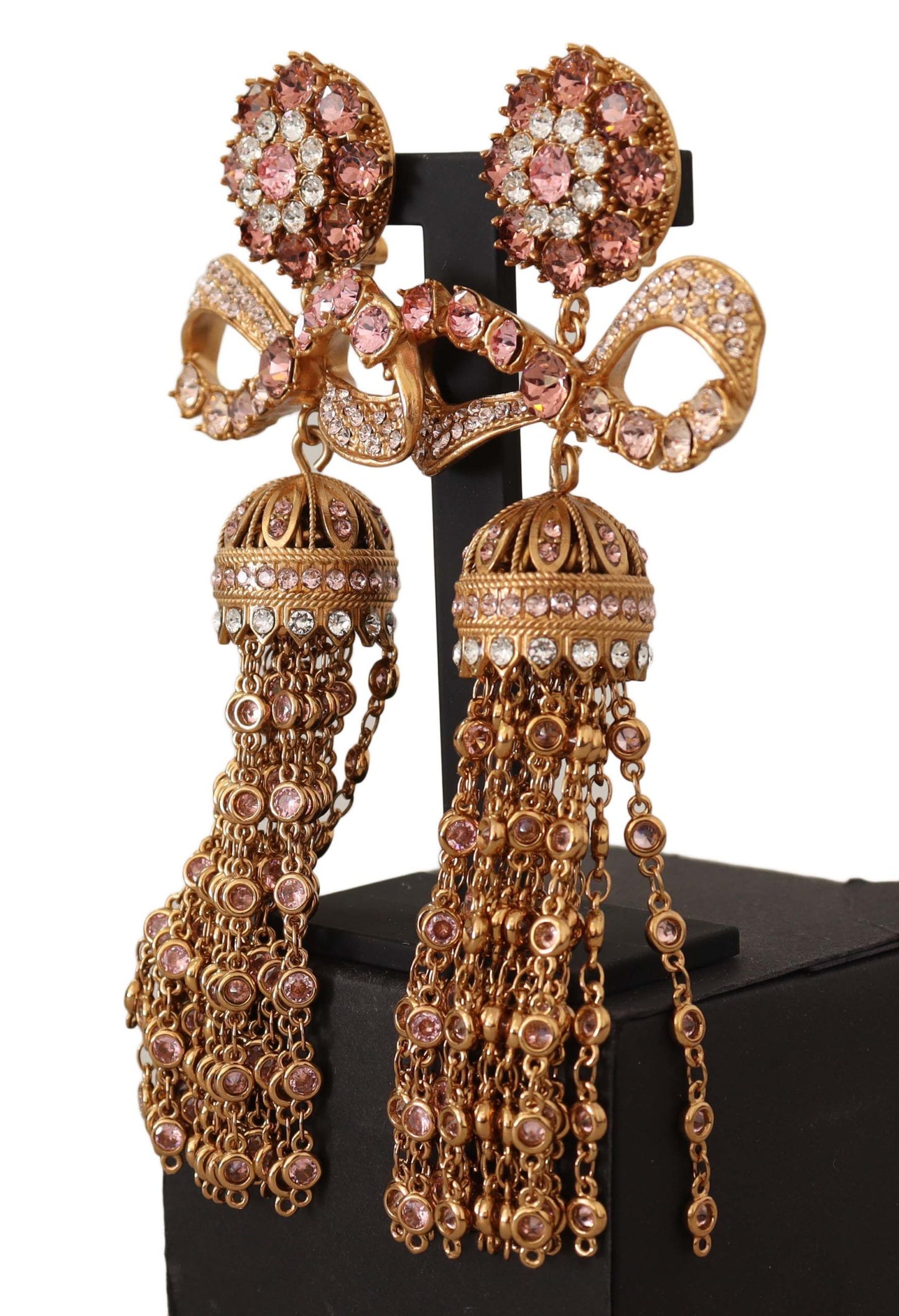 Dolce &amp; Gabbana Boucles d'oreilles longues à clipser avec cristaux pendants dorés