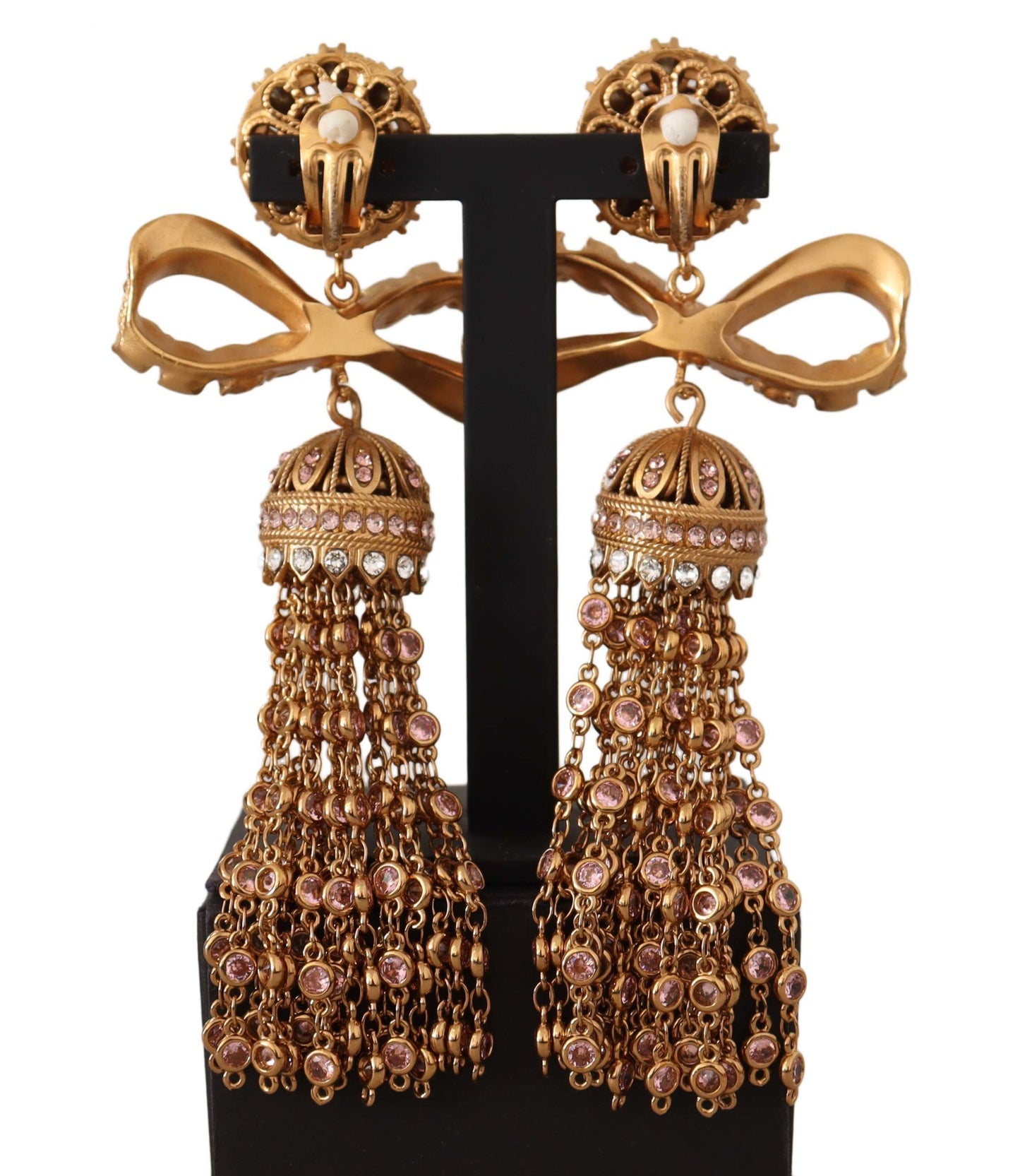 Dolce &amp; Gabbana Boucles d'oreilles longues à clipser avec cristaux pendants dorés