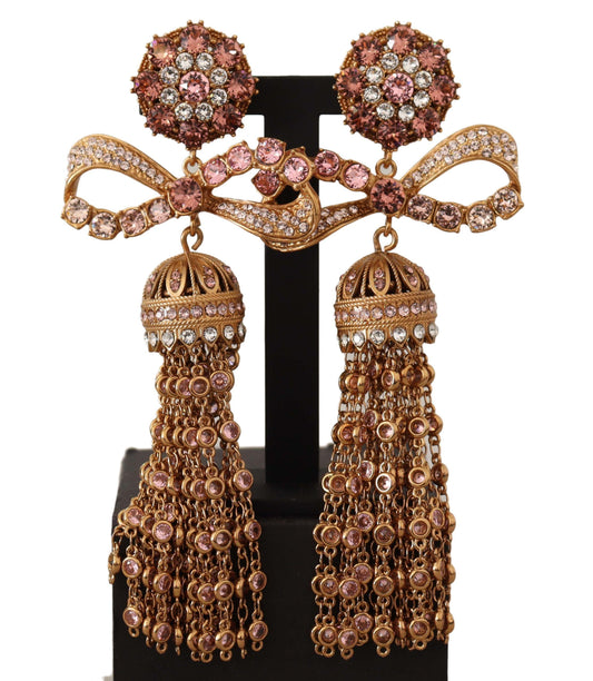 Dolce &amp; Gabbana Boucles d'oreilles longues à clipser avec cristaux pendants dorés