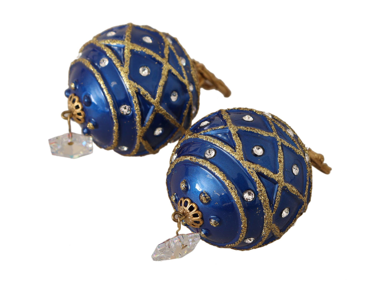 Dolce &amp; Gabbana Boucles d'oreilles à clip avec boule de Noël bleue en laiton doré et cristal