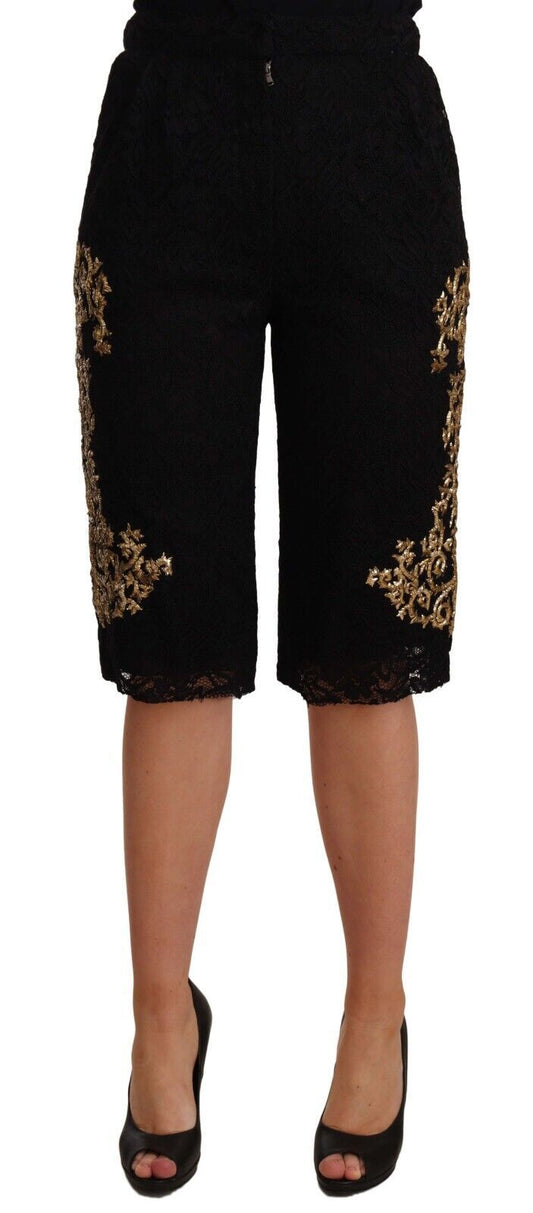 Dolce &amp; Gabbana Short en dentelle noire dorée baroque PIÈCE SPÉCIALE