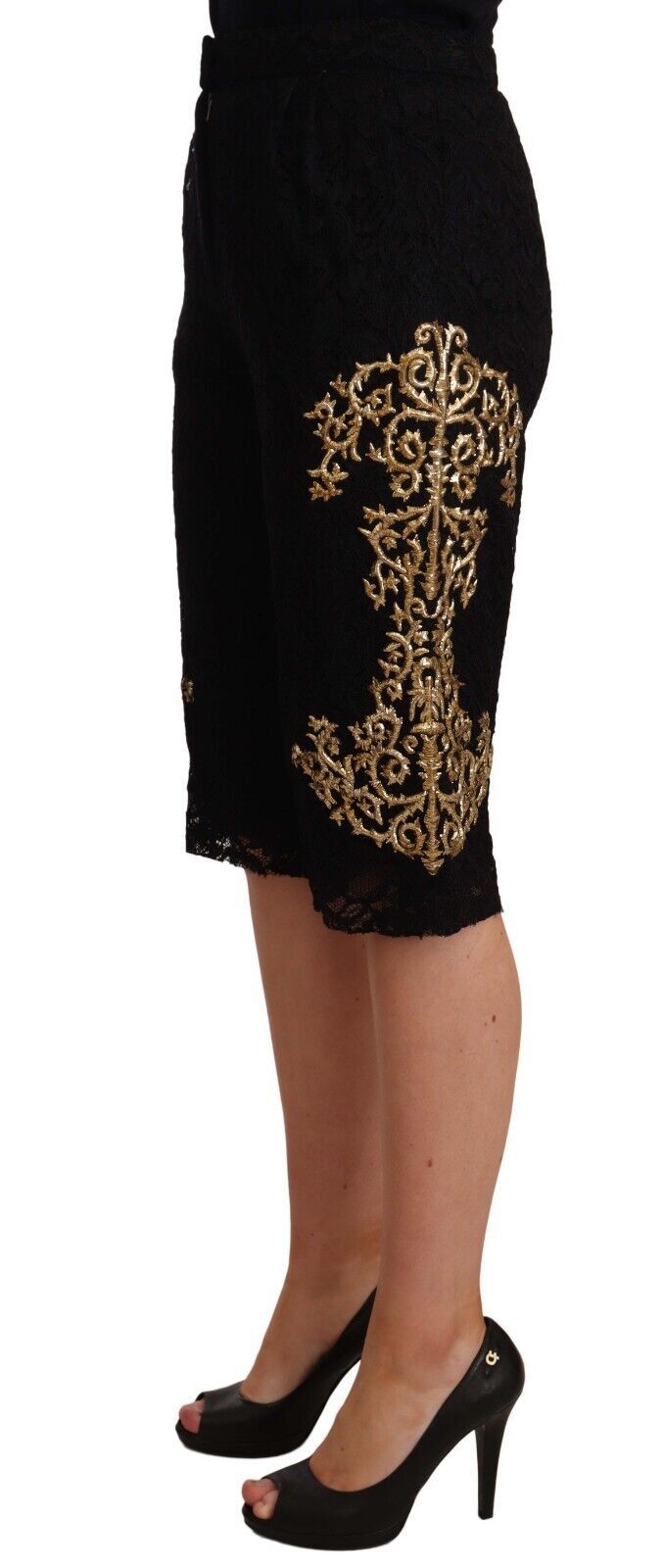 Dolce &amp; Gabbana Schwarze Spitze Gold Barock SONDERSTÜCK-Shorts