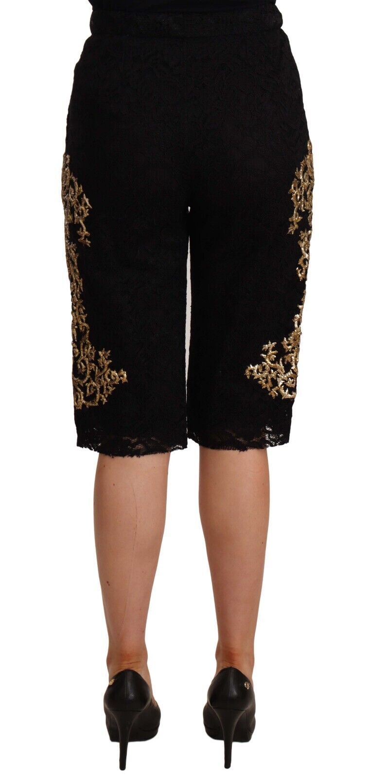 Dolce &amp; Gabbana Schwarze Spitze Gold Barock SONDERSTÜCK-Shorts