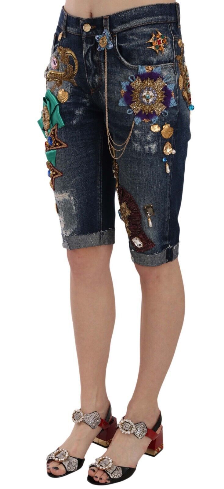 Dolce &amp; Gabbana Short capri taille moyenne en denim bleu cristal