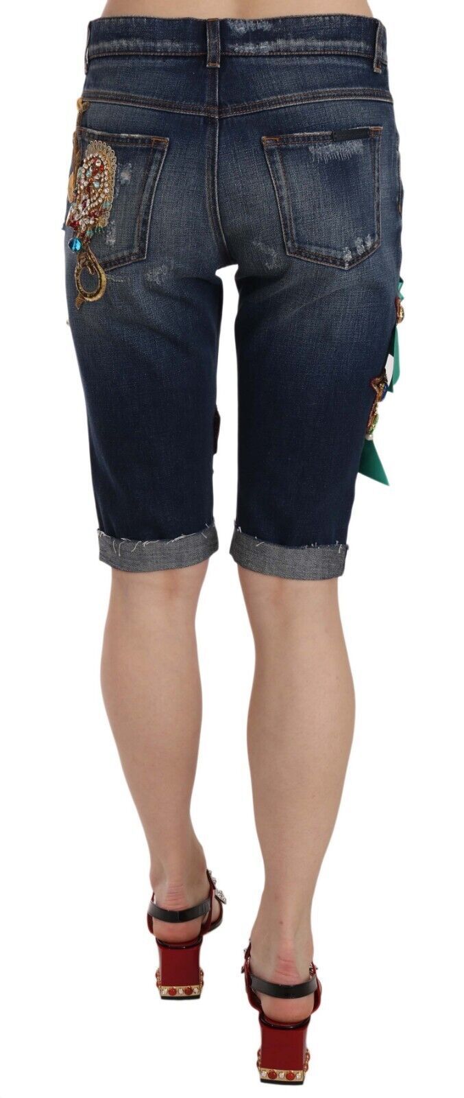 Dolce &amp; Gabbana Short capri taille moyenne en denim bleu cristal