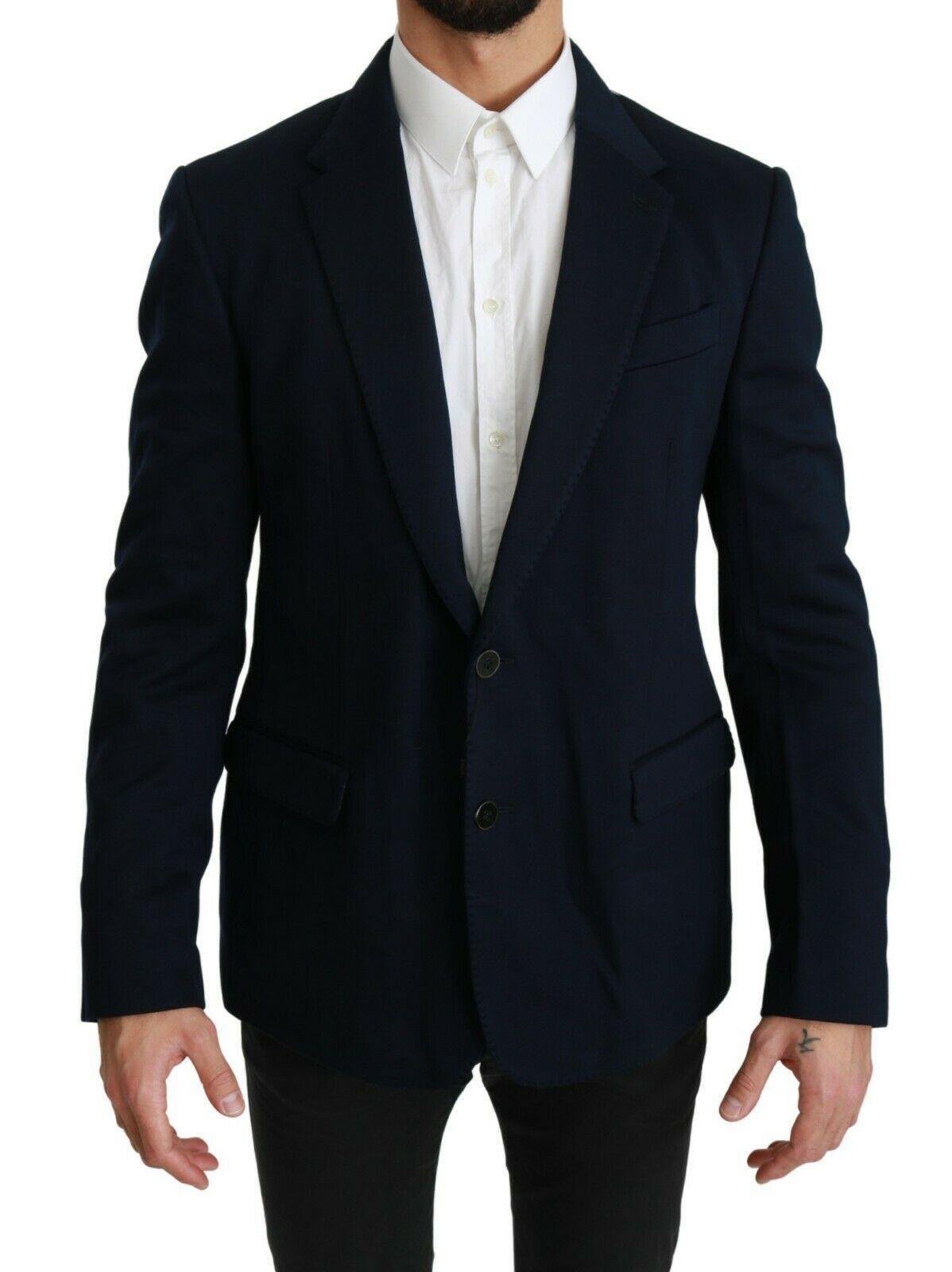 Dolce &amp; Gabbana Blazer bleu uni en soie et coton stretch