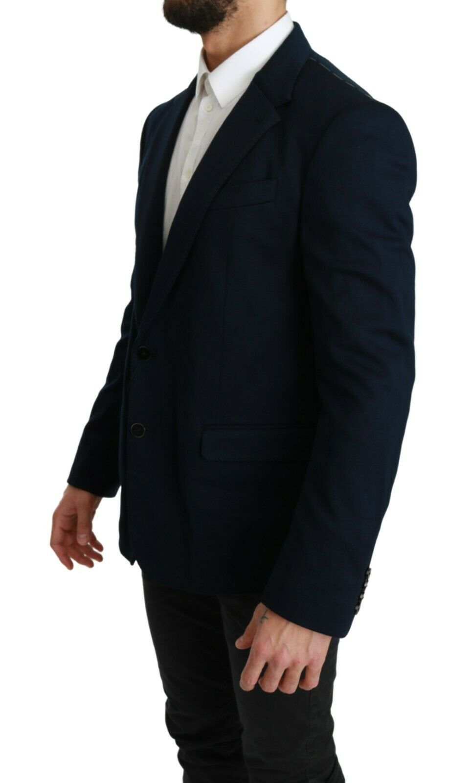 Dolce &amp; Gabbana Blazer bleu uni en soie et coton stretch