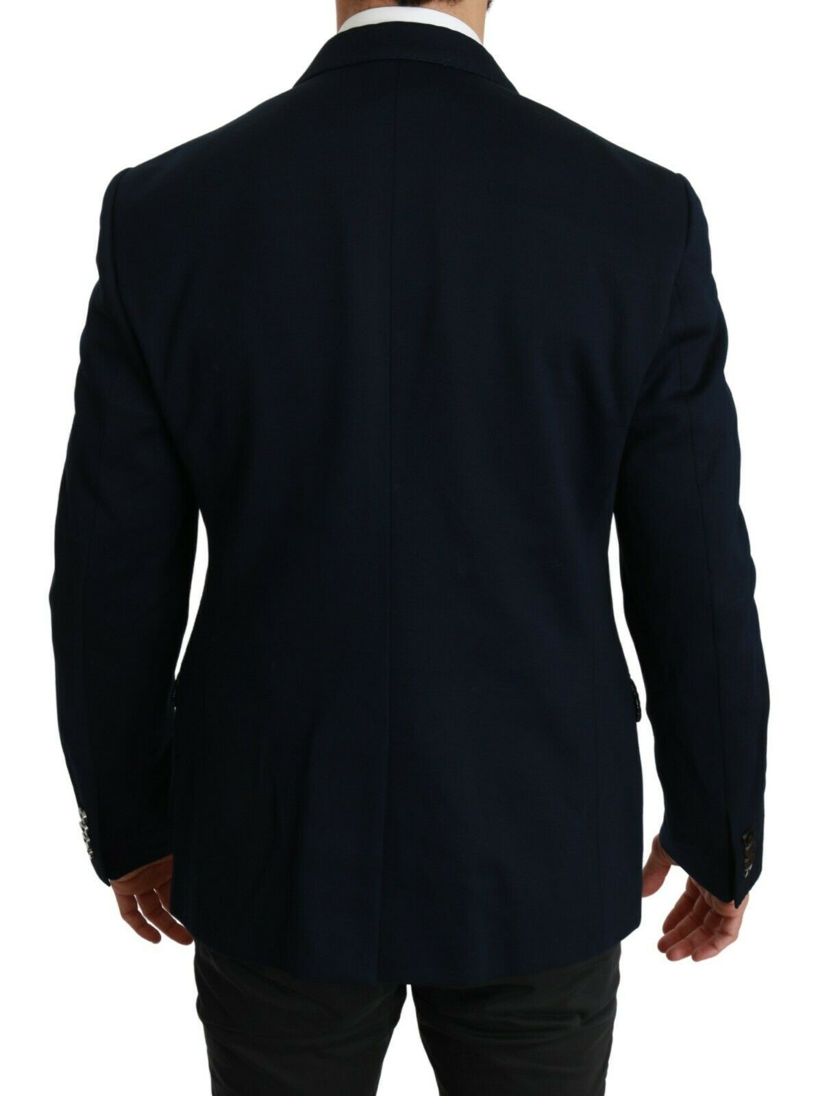 Dolce &amp; Gabbana Blazer bleu uni en soie et coton stretch