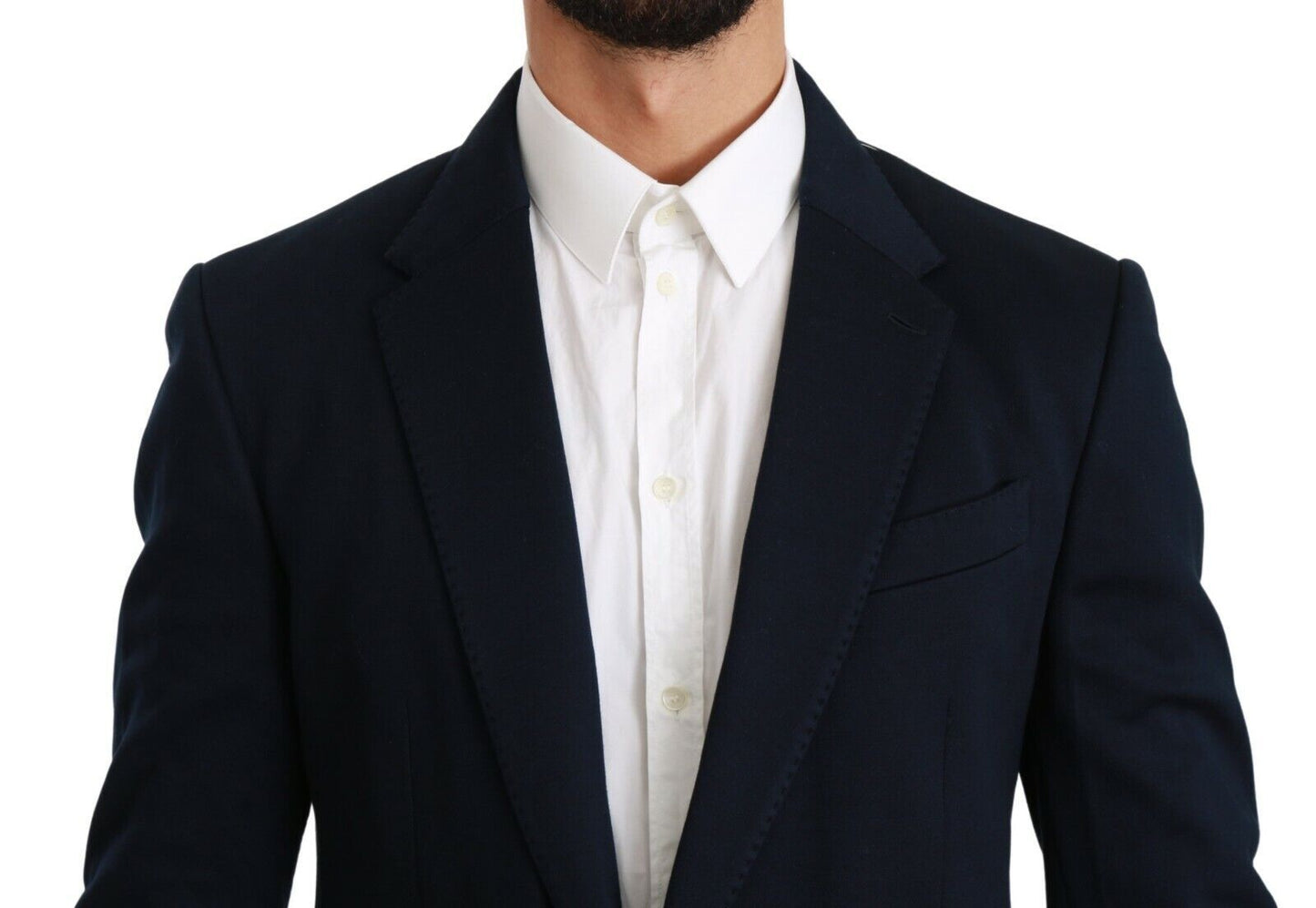 Dolce &amp; Gabbana Blazer bleu uni en soie et coton stretch