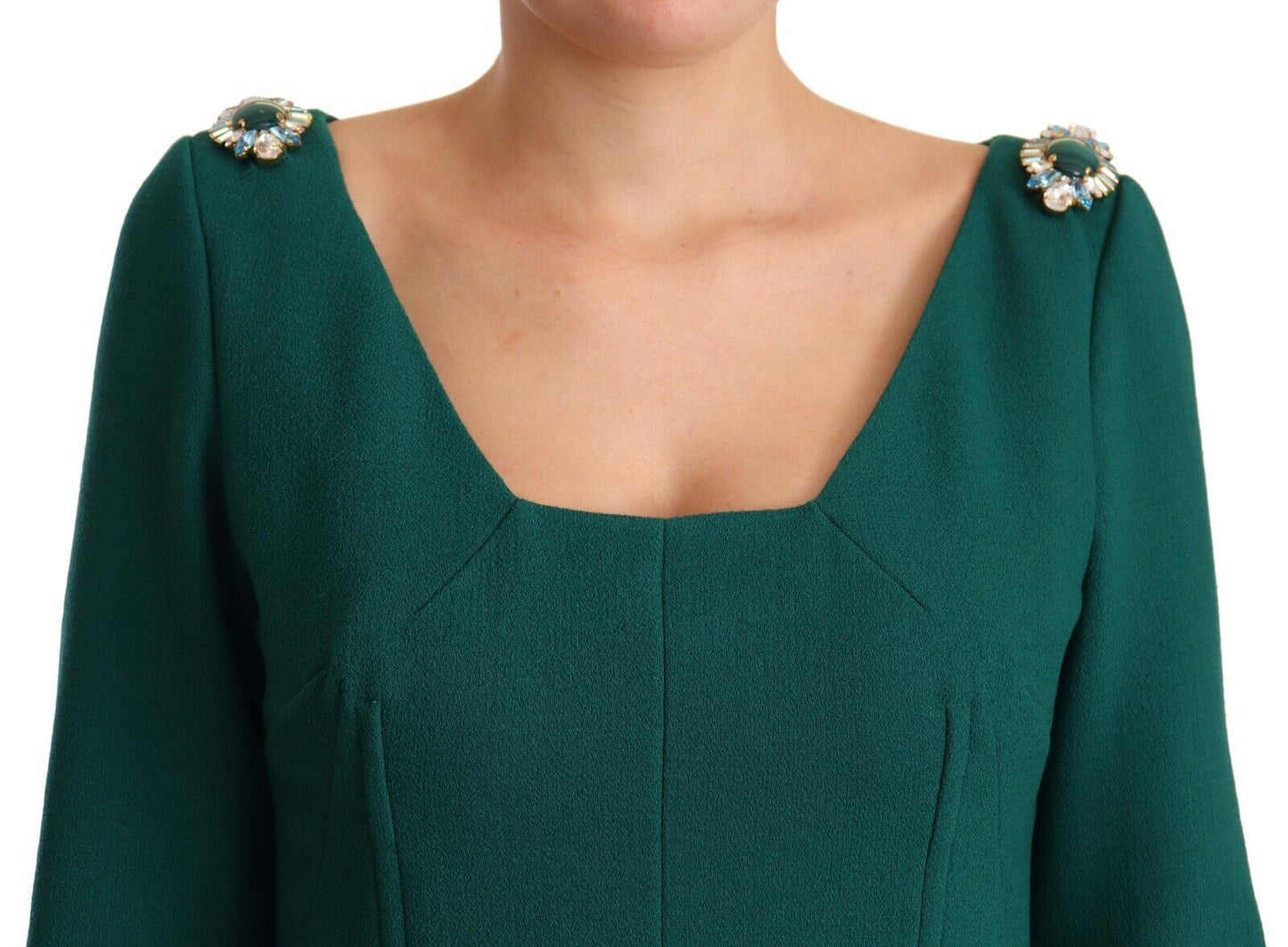 Dolce &amp; Gabbana Robe midi en crêpe stretch verte avec cristaux