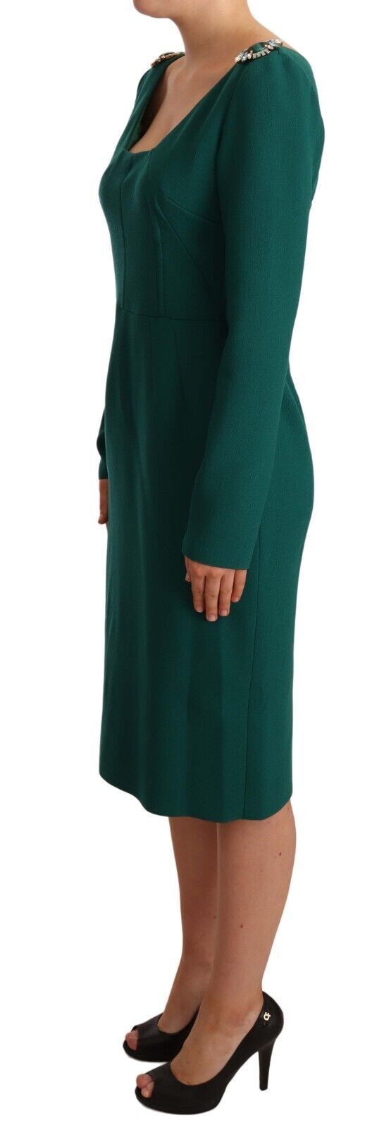 Dolce &amp; Gabbana Robe midi en crêpe stretch verte avec cristaux