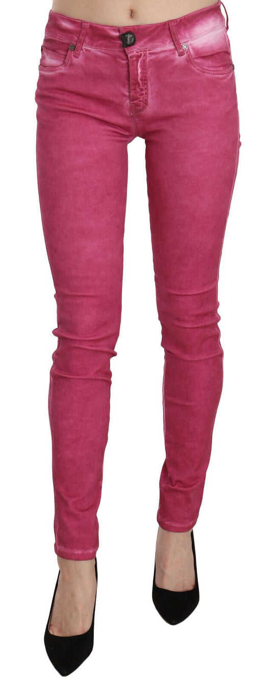 Dolce &amp; Gabbana Pink Velvet Mid Waist Skinny Hose