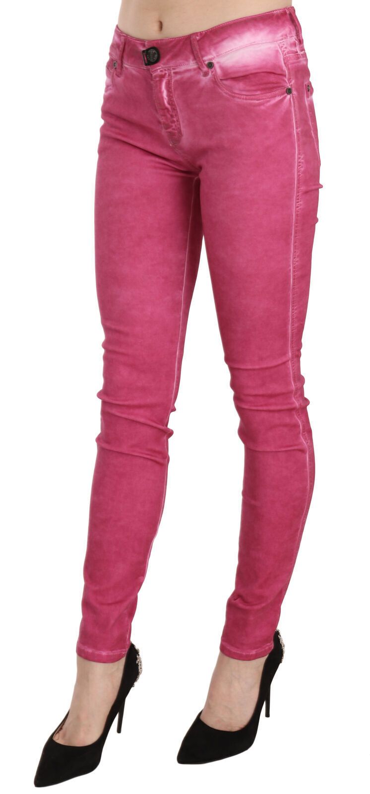 Dolce &amp; Gabbana Pink Velvet Mid Waist Skinny Hose