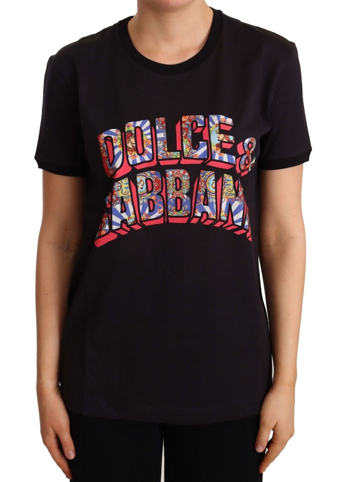 Dolce &amp; Gabbana T-shirt à col rond en coton noir à grand imprimé