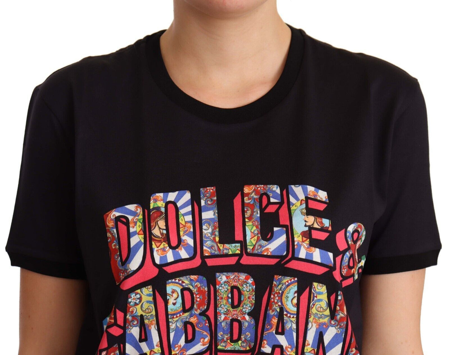 Dolce &amp; Gabbana T-shirt à col rond en coton noir à grand imprimé