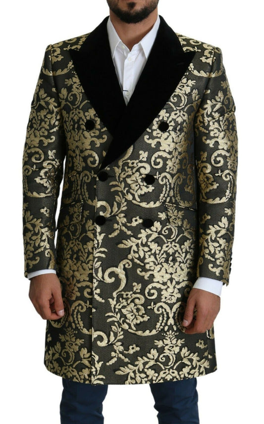 Dolce &amp; Gabbana Manteau long en jacquard noir doré Veste SICILIA