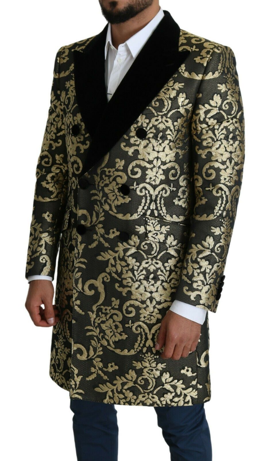 Dolce &amp; Gabbana Schwarz-Gold-Jacquard-Langmantel SICILIA-Jacke