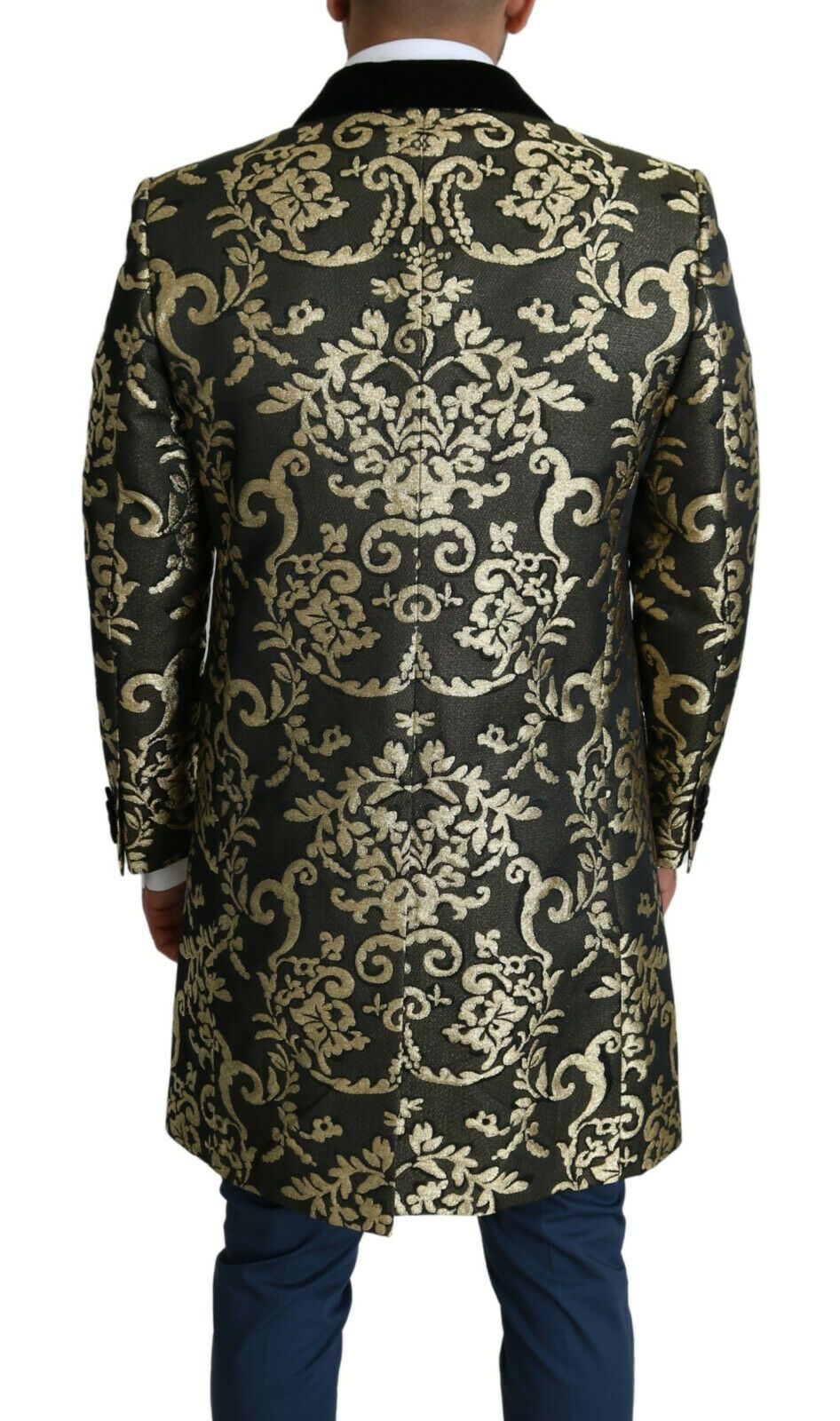 Dolce &amp; Gabbana Manteau long en jacquard noir doré Veste SICILIA