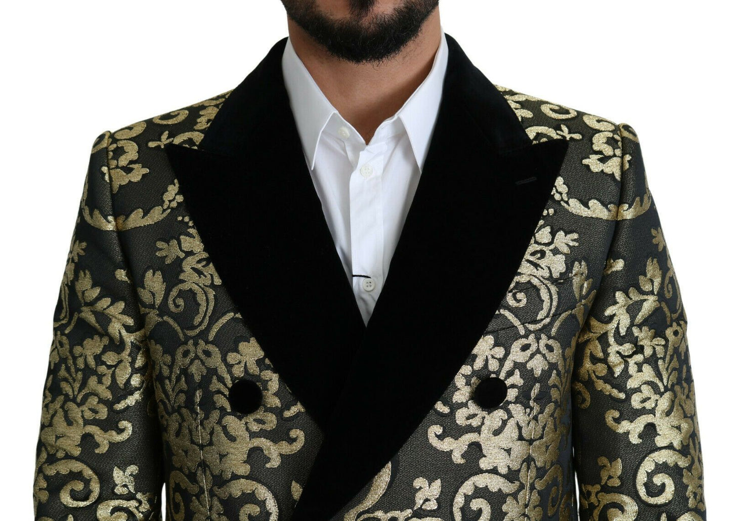 Dolce &amp; Gabbana Manteau long en jacquard noir doré Veste SICILIA