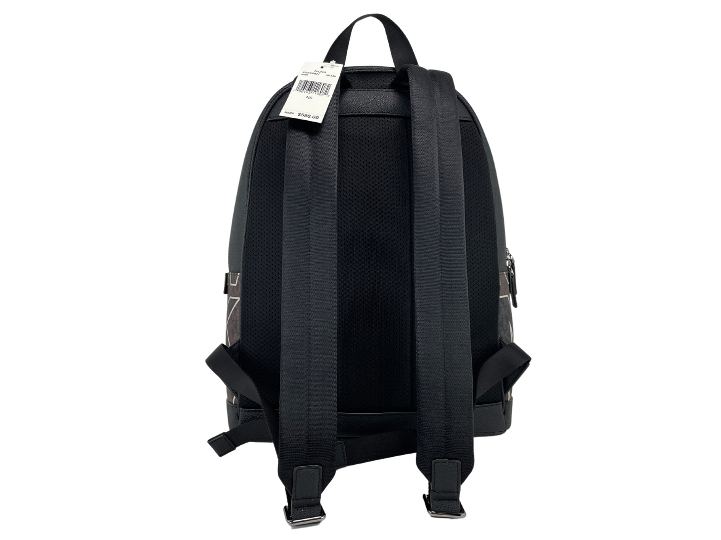 Michael Kors Cooper Großer brauner Rucksack mit grafischem Logo aus PVC und Büchertasche