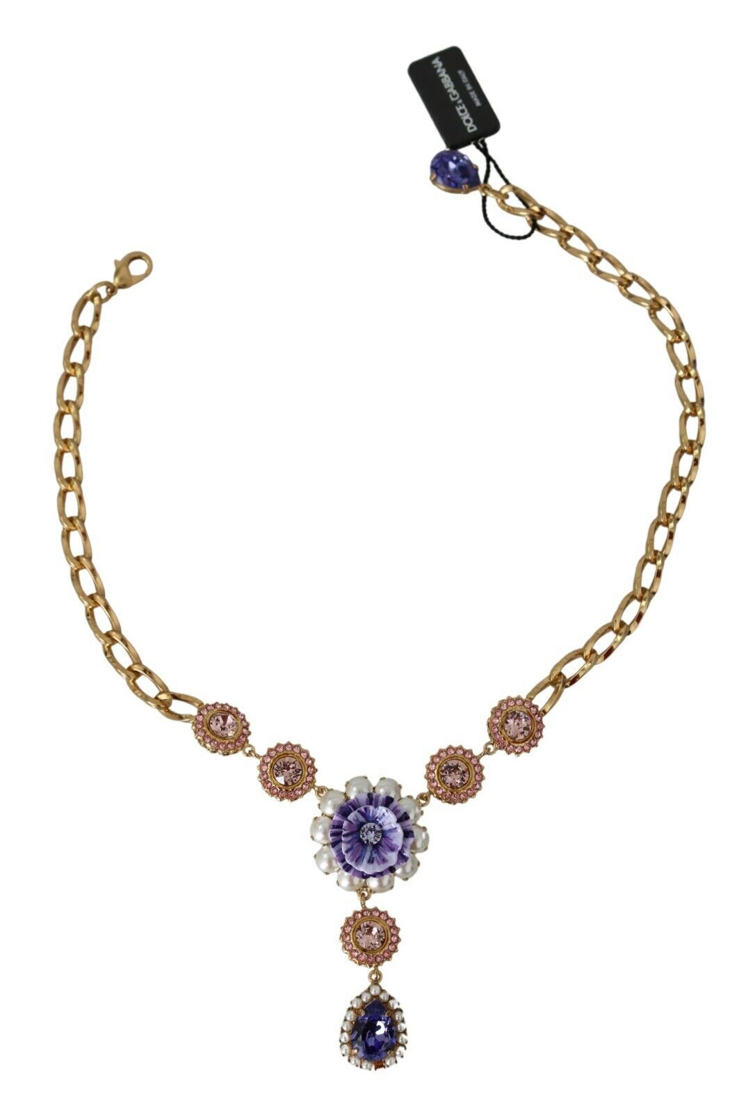 Dolce &amp; Gabbana Pendentifs Perle Violette Cristal Laiton Or Rose