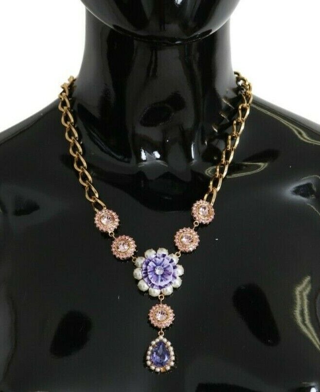 Dolce &amp; Gabbana Pendentifs Perle Violette Cristal Laiton Or Rose