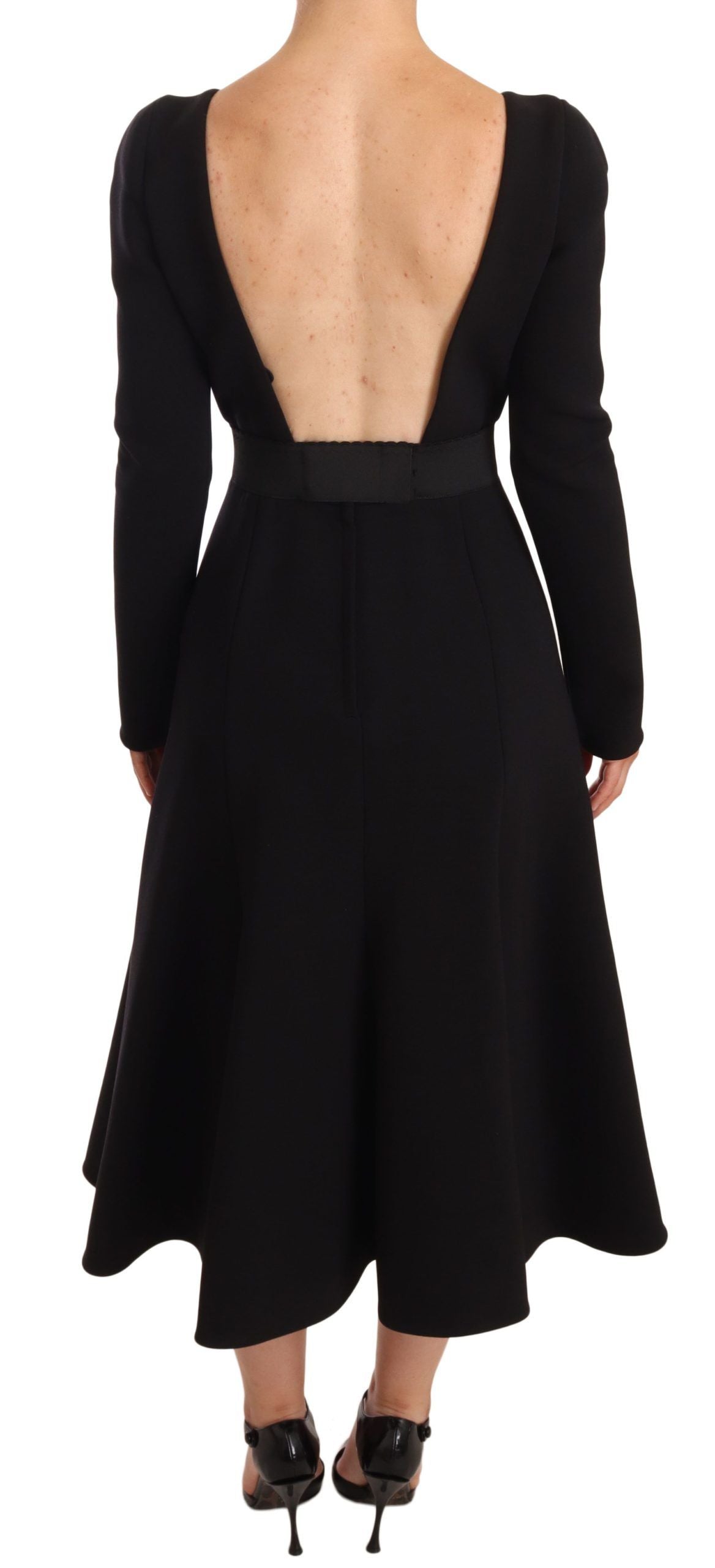 Dolce &amp; Gabbana Robe fourreau extensible en laine noire à dos ouvert