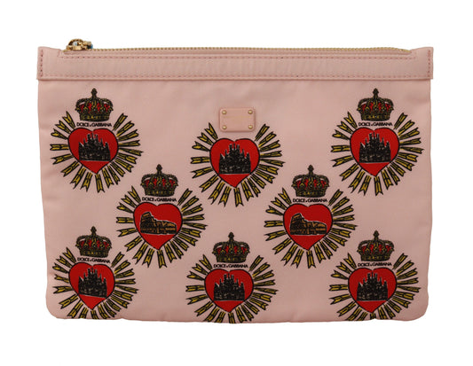 Dolce &amp; Gabbana Clutch Pink D&amp;G Logo Devotion Heart Nylon Beutel Geldbörse