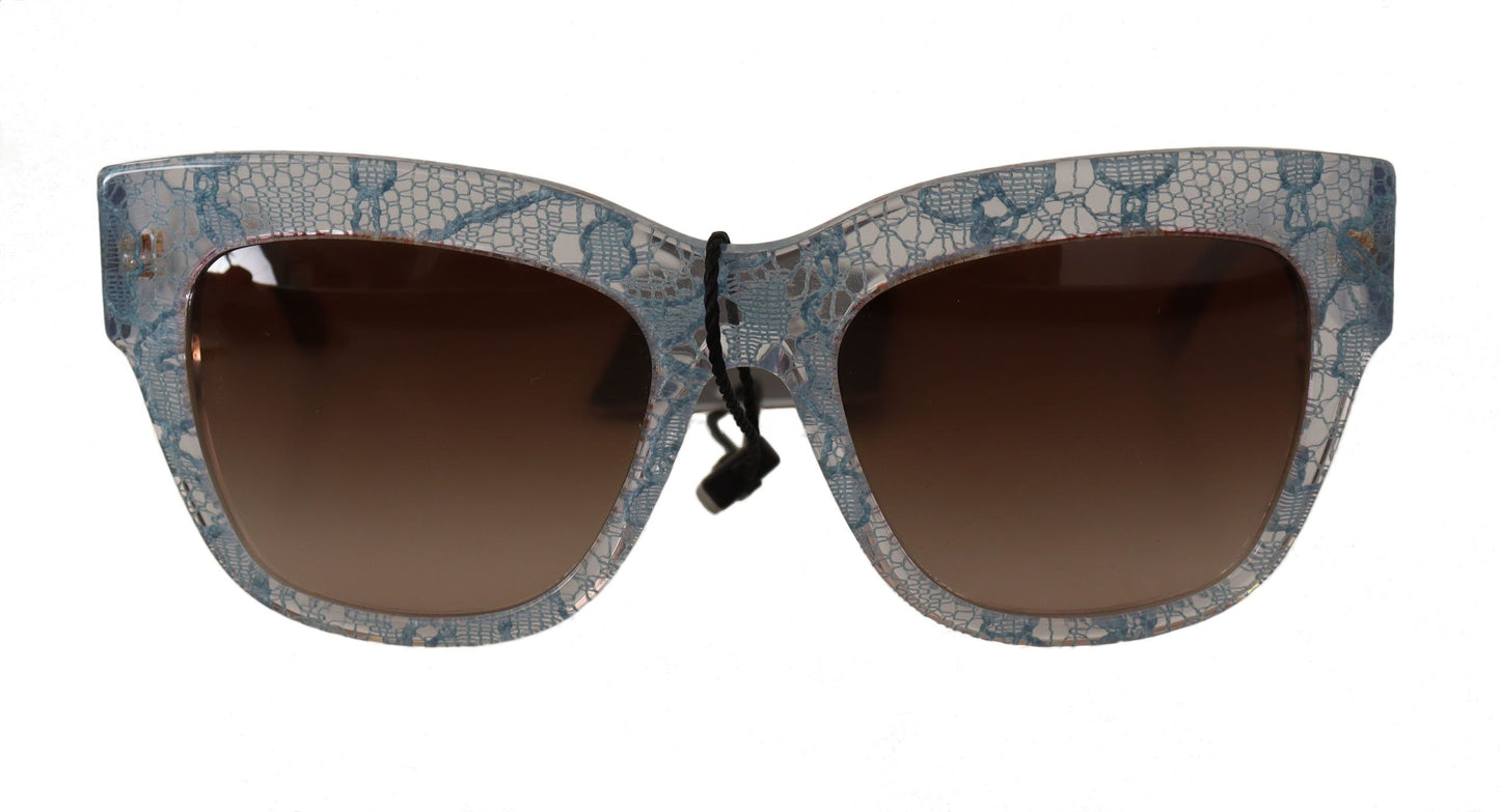 Lunettes de soleil rectangulaires en acétate de dentelle bleue Dolce &amp; Gabbana