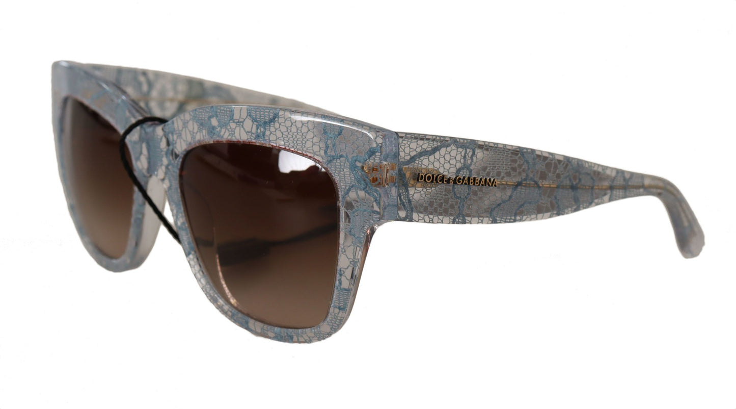 Lunettes de soleil rectangulaires en acétate de dentelle bleue Dolce &amp; Gabbana