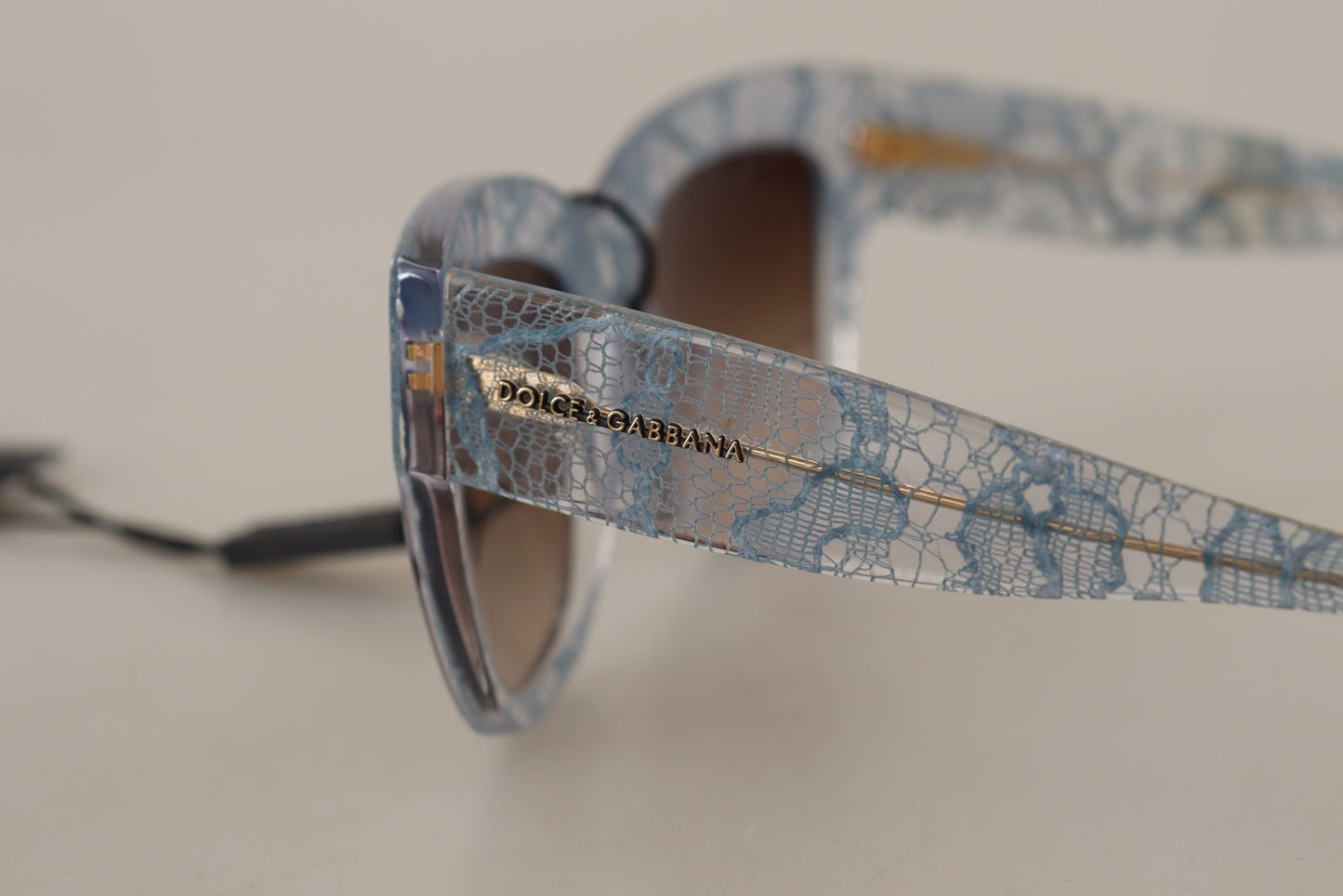 Dolce &amp; Gabbana Blue Lace Acetate Rechteckige Sonnenbrille