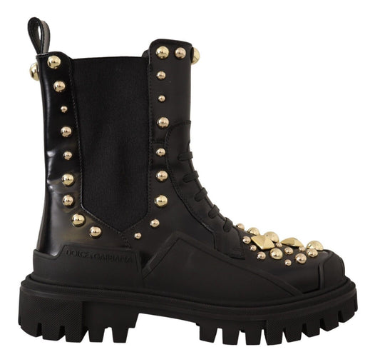 Dolce &amp; Gabbana Bottes de combat cloutées en cuir noir