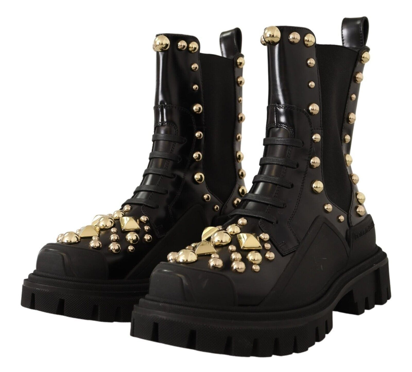 Dolce &amp; Gabbana Bottes de combat cloutées en cuir noir