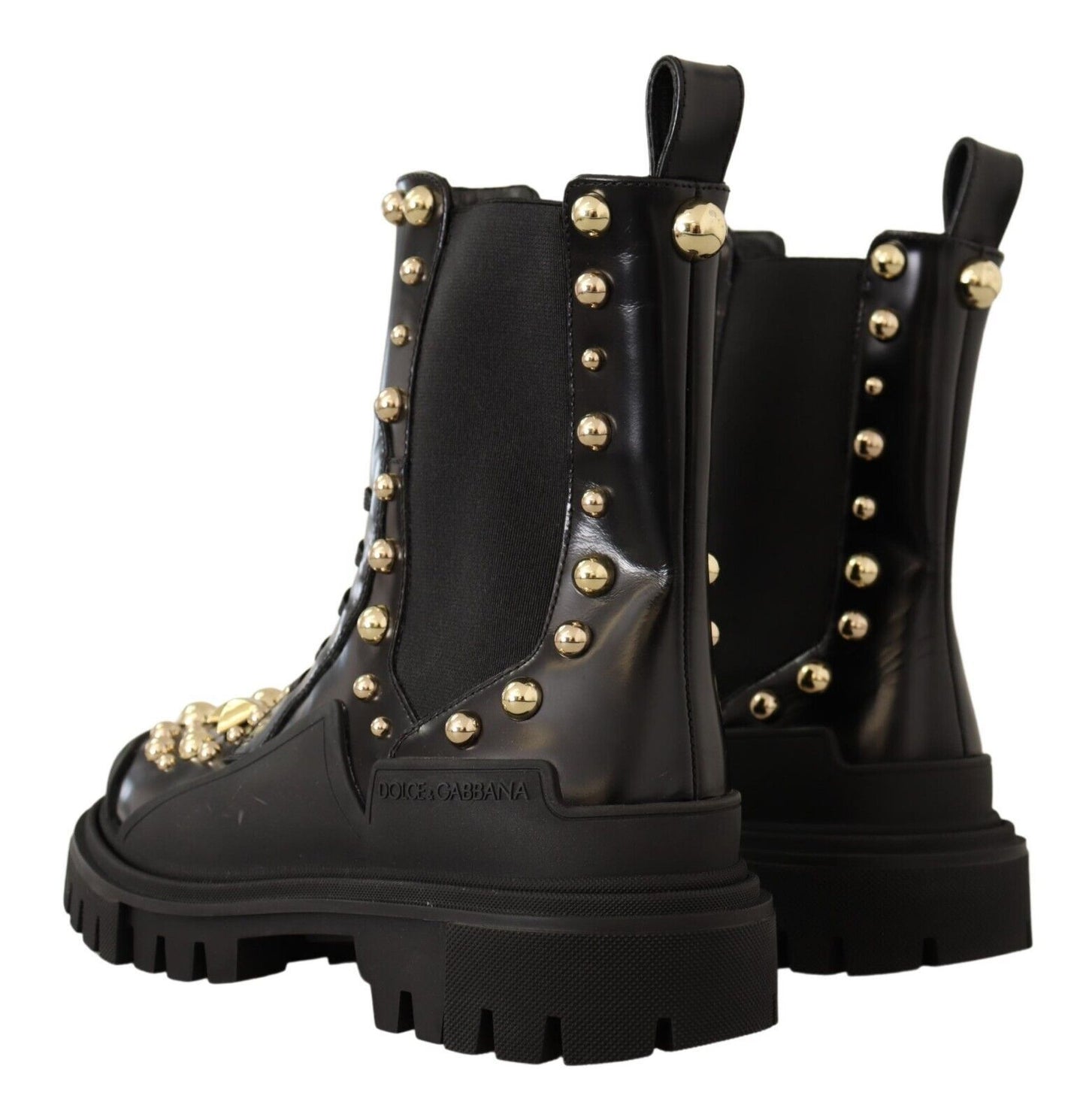 Dolce &amp; Gabbana Bottes de combat cloutées en cuir noir