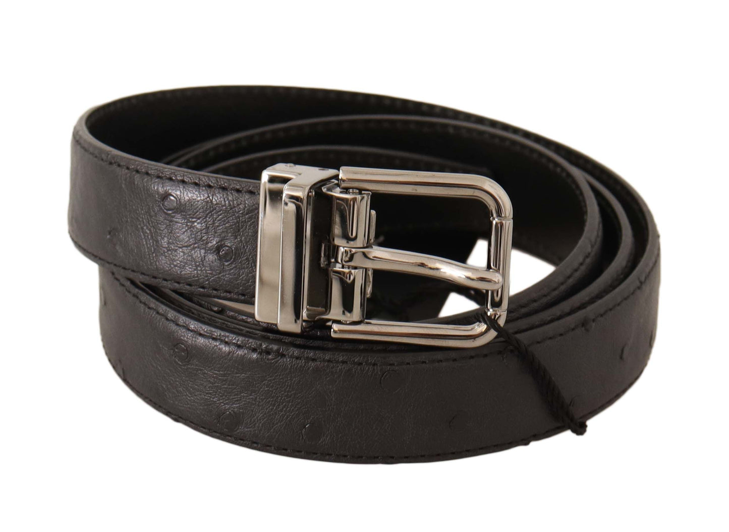 Dolce &amp; Gabbana Ceinture à boucle argentée en cuir exotique noir