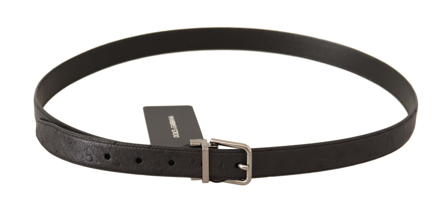 Dolce &amp; Gabbana Ceinture à boucle argentée en cuir exotique noir