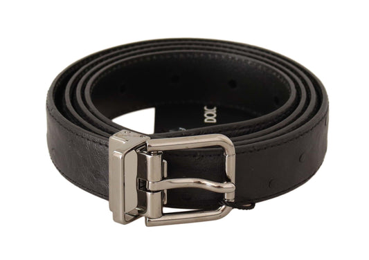 Dolce &amp; Gabbana Ceinture à boucle argentée en cuir exotique noir