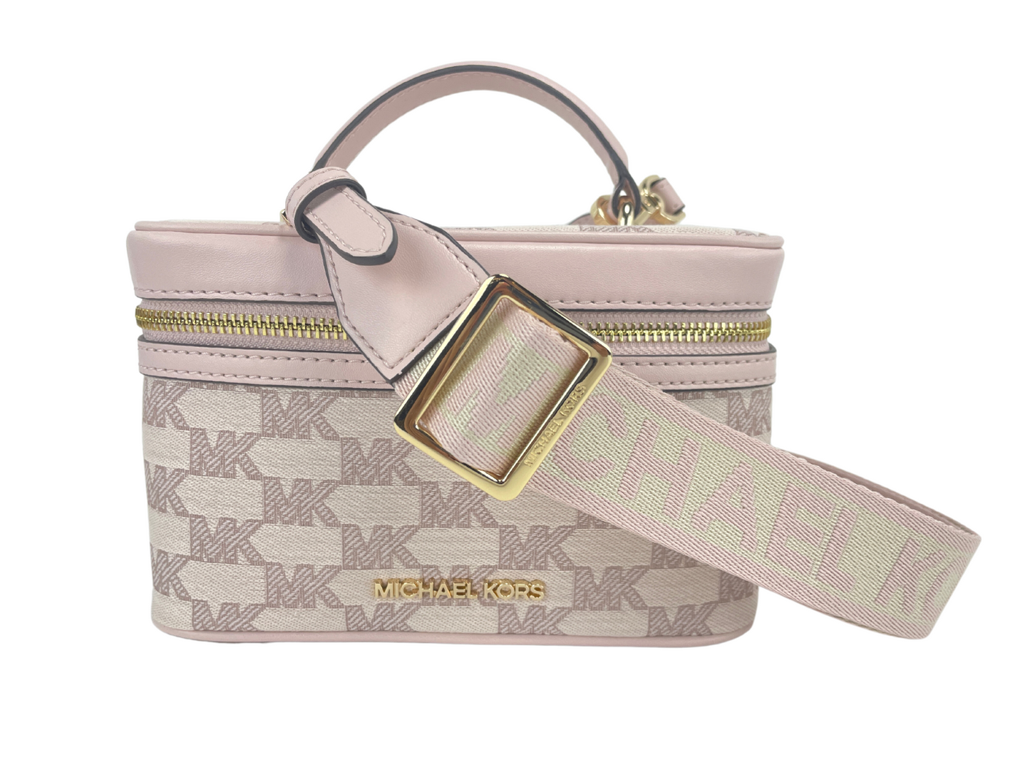 Michael Kors Jet Set Mittelgroße Umhängetasche aus Jacquard-Canvas mit Reißverschluss und Reißverschluss in Puderrosa