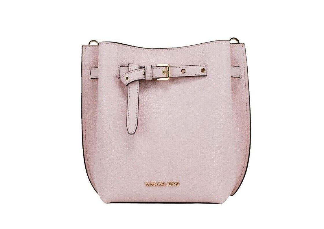 Michael Kors Emilia Kleine Bucket Messenger-Handtasche aus puderrosafarbenem Kieselleder