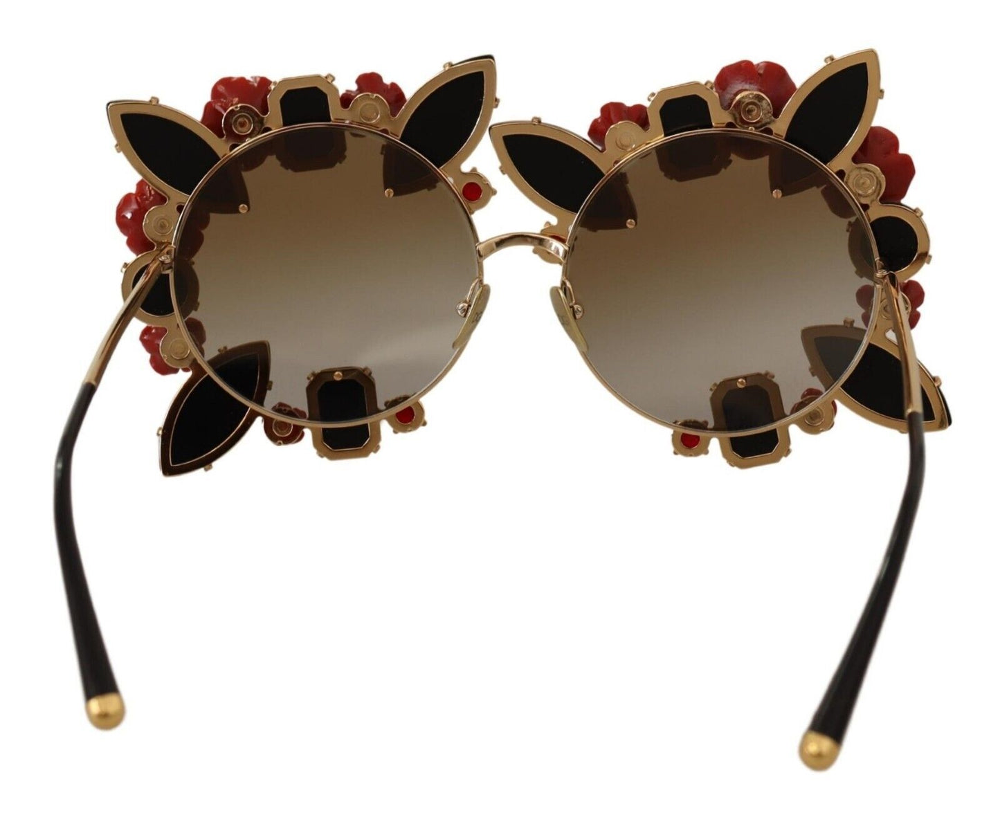 Dolce &amp; Gabbana Lunettes de soleil ornées de roses à monture en métal doré