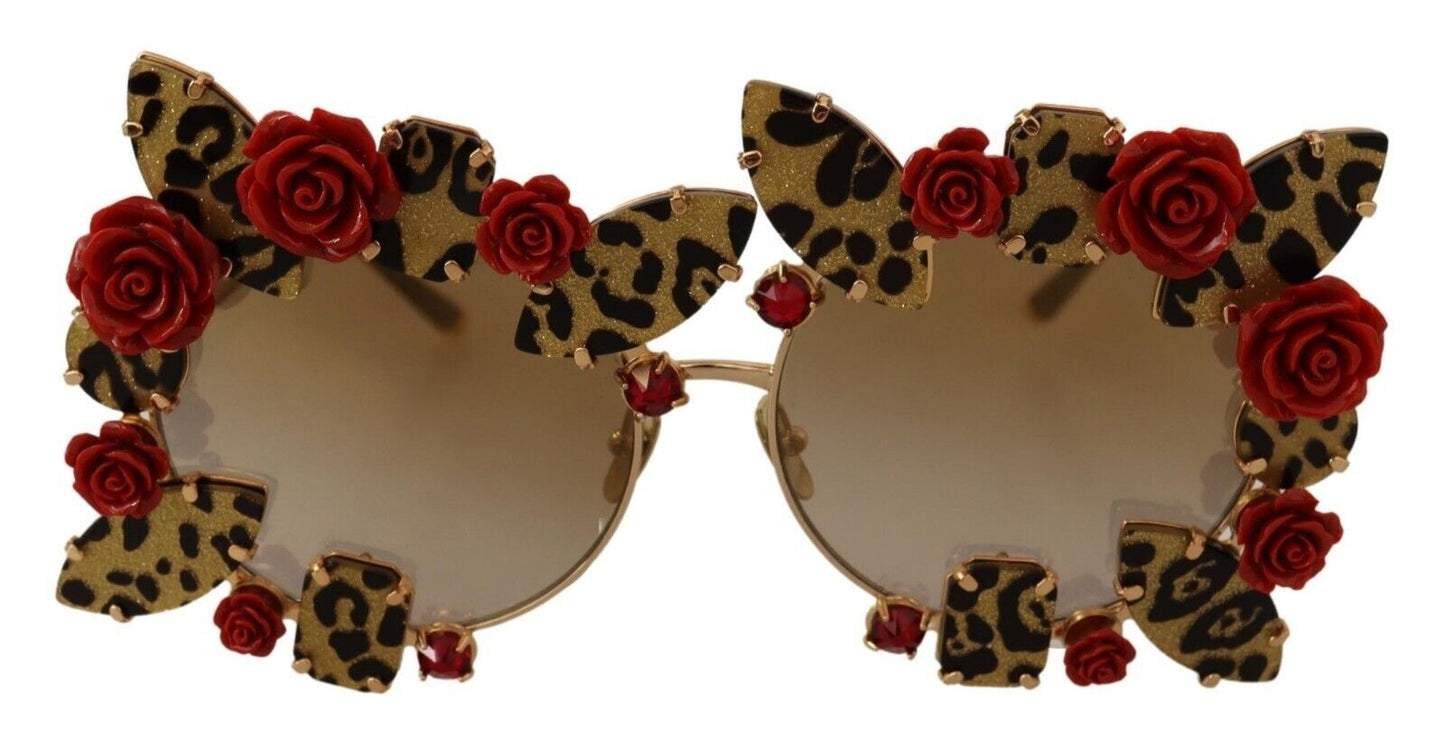 Dolce &amp; Gabbana Lunettes de soleil ornées de roses à monture en métal doré