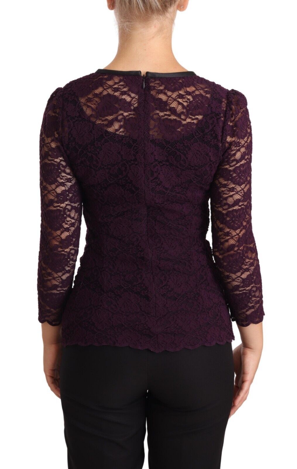 Dolce &amp; Gabbana Blouse violette à manches longues en dentelle