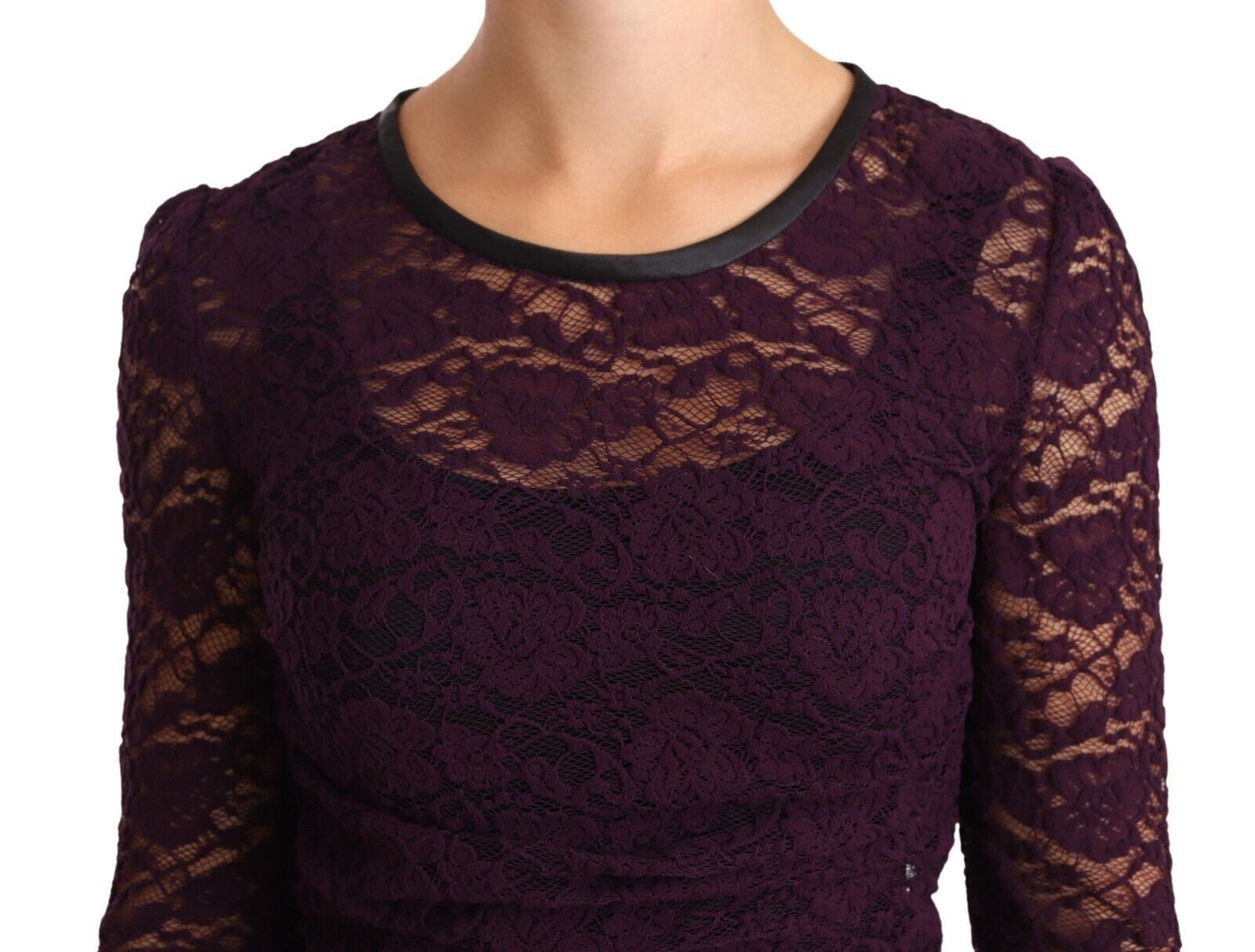 Dolce &amp; Gabbana Blouse violette à manches longues en dentelle