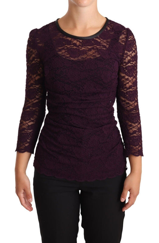 Dolce &amp; Gabbana Blouse violette à manches longues en dentelle