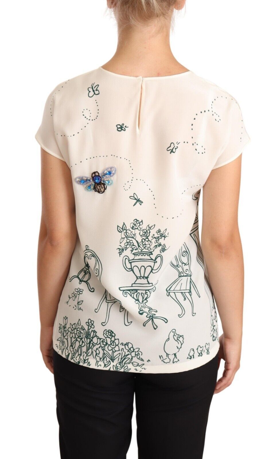 Dolce &amp; Gabbana Chemisier t-shirt fontaine de jardin en soie blanche