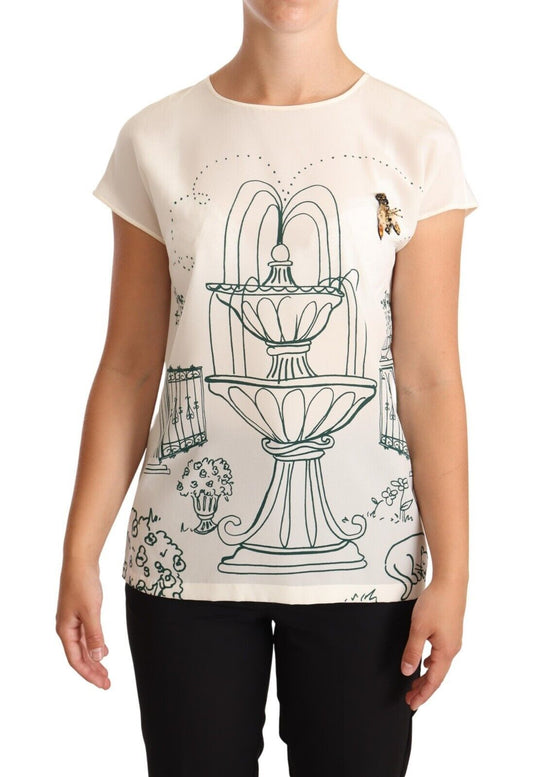 Dolce &amp; Gabbana Chemisier t-shirt fontaine de jardin en soie blanche