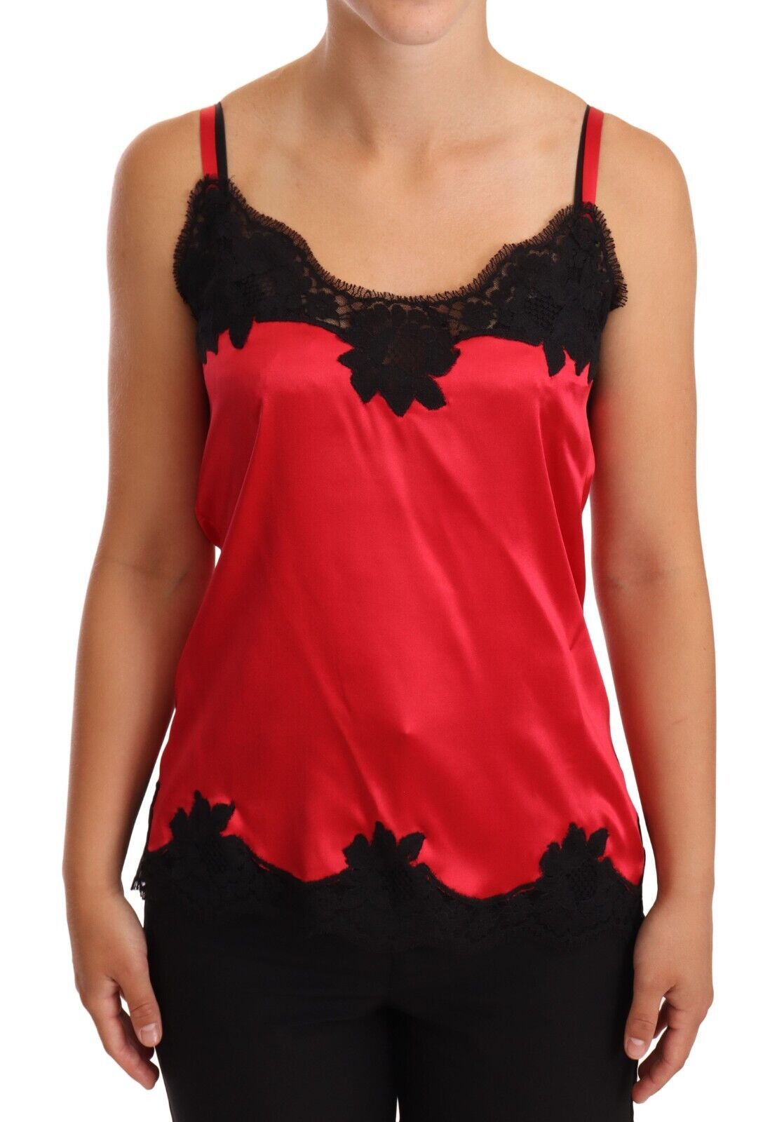 Haut de lingerie caraco en satin de soie et dentelle florale rouge Dolce &amp; Gabbana