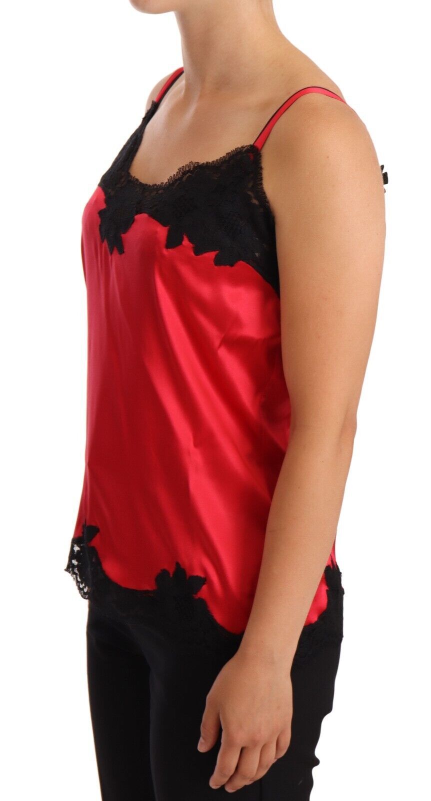 Dolce & Gabbana Silk Blend Lace-Trim Camisole in Red & Black