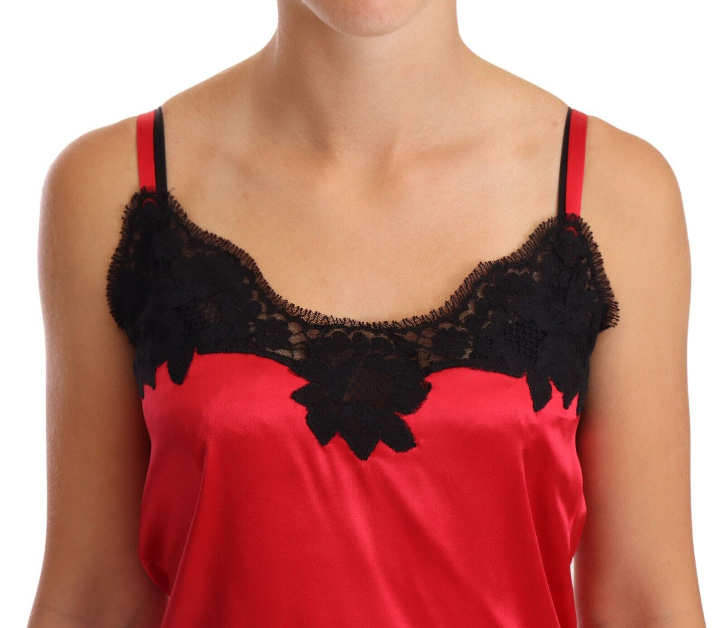 Haut de lingerie caraco en satin de soie et dentelle florale rouge Dolce &amp; Gabbana