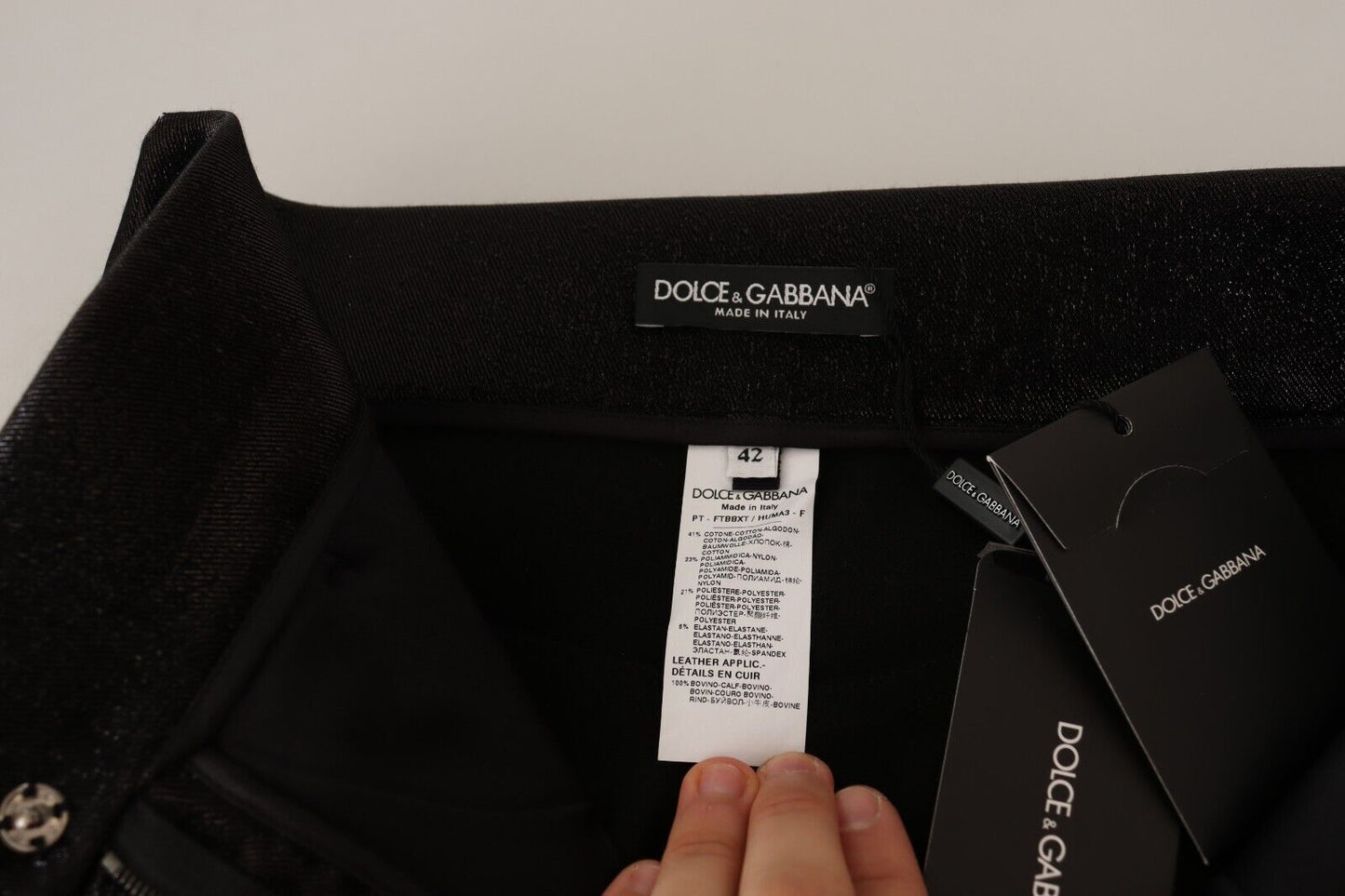 Dolce &amp; Gabbana Pantalon stretch en coton à fil lurex argenté noir